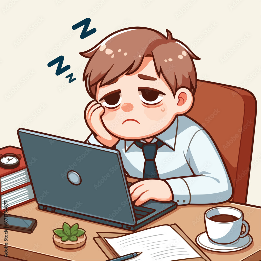 Vector image of tired person after learning Vector image of tired person after learning