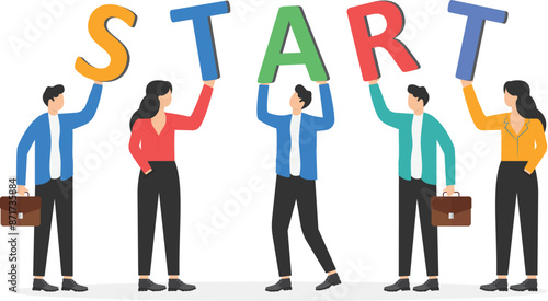 Launching startup or new business project or product, teamwork to achieve heights, planning or analyzing business strategies to achieve goals, collaboration for great success,
