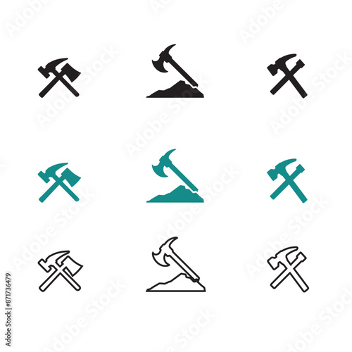 Pickaxe icon Silhouette line art vector illustration.