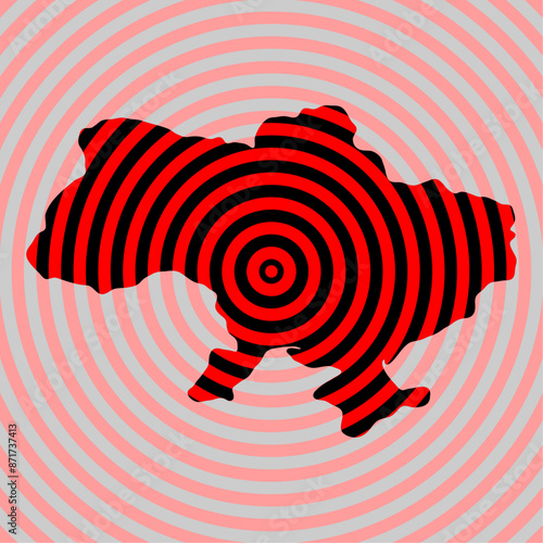 Air raid alert radio waves on map of Ukraine. Concept illustration