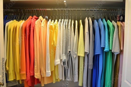 Wallpaper Mural A closet filled with shirts organized by color, creating a vibrant rainbow effect. Torontodigital.ca