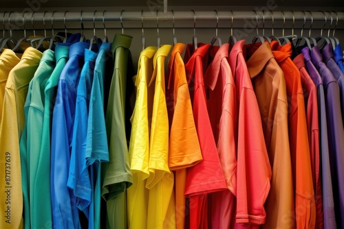 Wallpaper Mural A closet filled with shirts in various colors, organized by hue, creating a rainbow effect. Torontodigital.ca