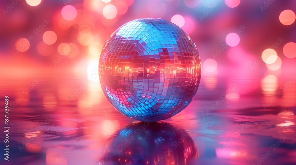 A Disco Ball Reflects Colorful Lights on a Dance Floor A Disco Ball Reflects Colorful Lights on a Dance Floor