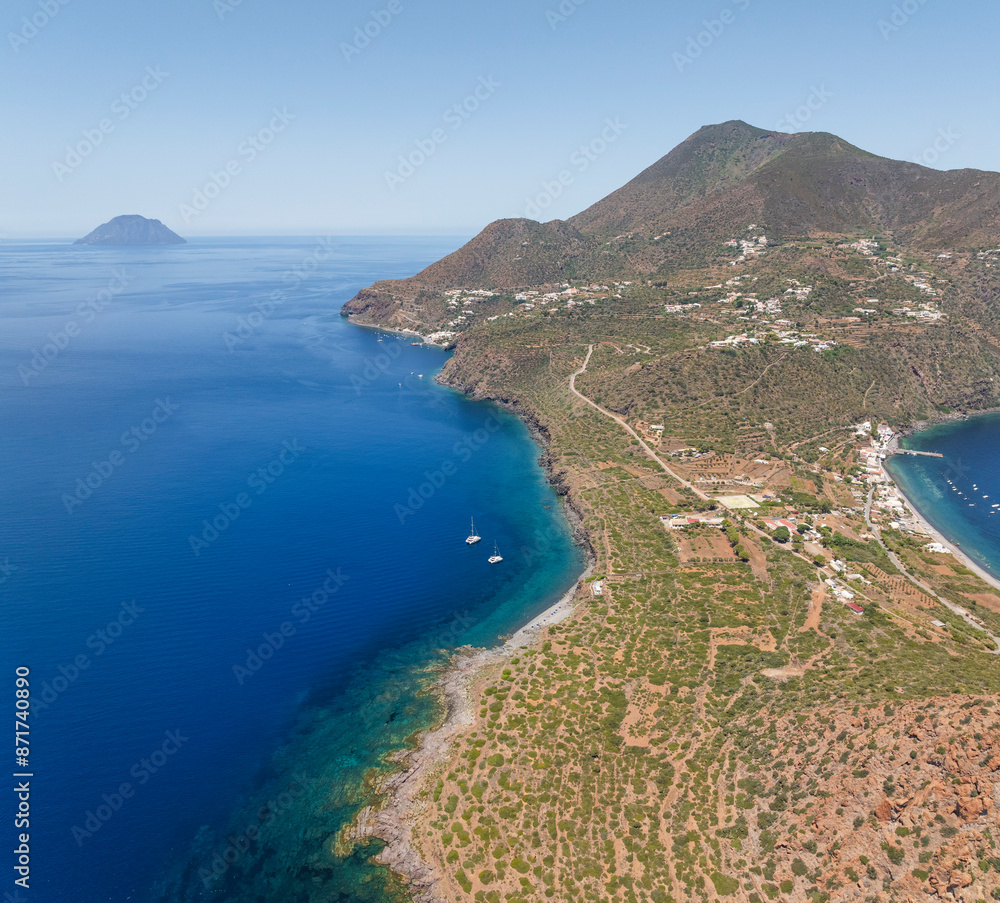 Aerial view of Filicudi Island, Aeolian Islands archipelagos, Sicily, Italy. Aerial view of Filicudi Island, Aeolian Islands archipelagos, Sicily, Italy.