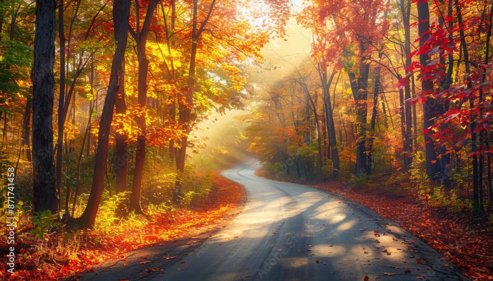 Fototapeta premium Autumn Road Through a Golden Forest