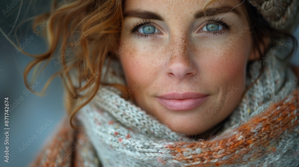 Close Up Portrait of a Woman Wearing a Knitted Scarf in the Winter Close Up Portrait of a Woman Wearing a Knitted Scarf in the Winter