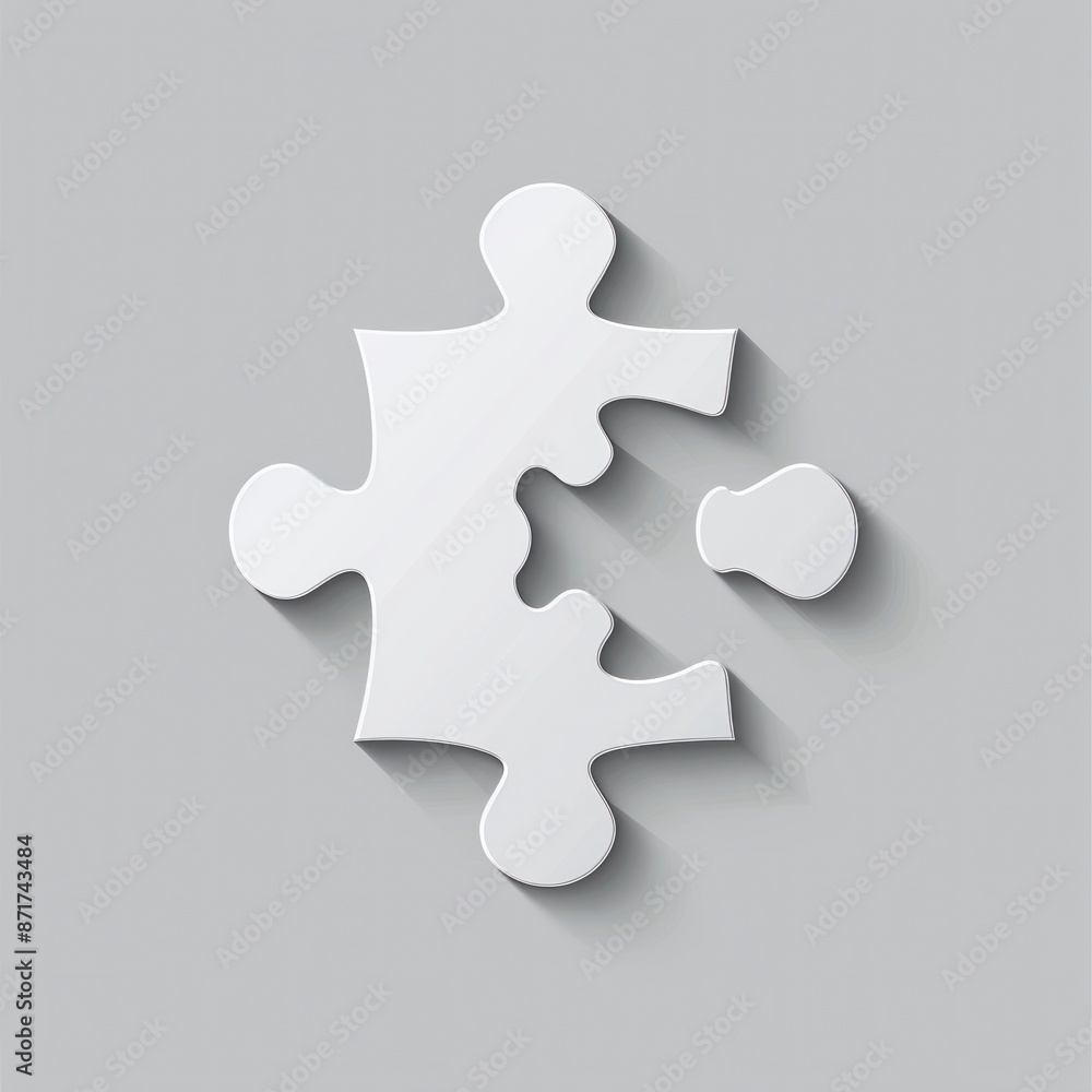 Fototapeta premium Single White Puzzle Piece Casts a Shadow on a Smooth Grey Surface - Generative AI