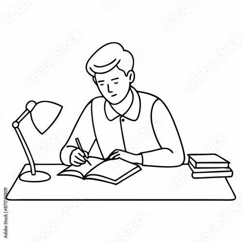 continuous single line drawing of a student doing homework in a line art vector illustration (23)