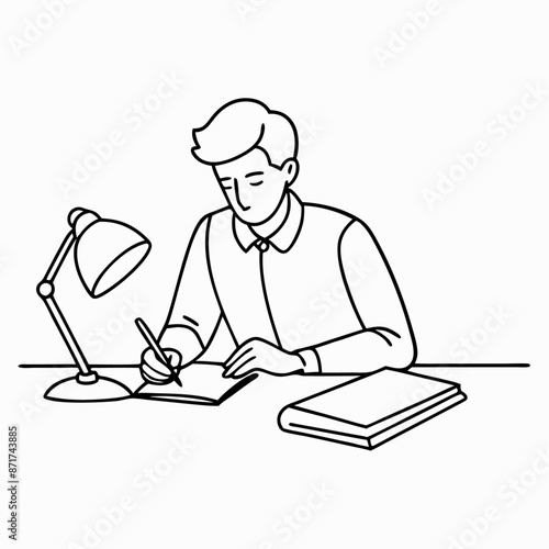 continuous single line drawing of a student doing homework in a line art vector illustration (27)