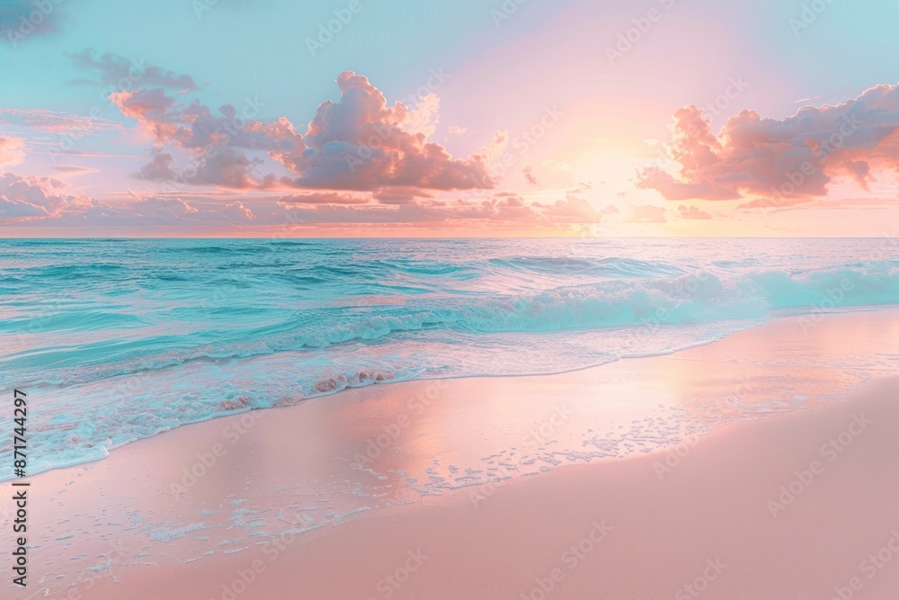Fototapeta premium A beautiful beach with a pink and blue sky