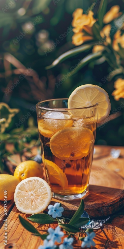 Lemon Tea. Refreshing Ice Tea with Fresh Citrus Lemon Drink Lemon Tea. Refreshing Ice Tea with Fresh Citrus Lemon Drink