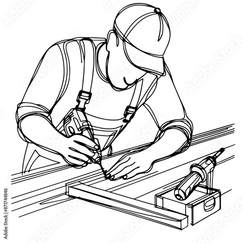 carpenter one line art drawing continuous vector illustration, isolated on transparent background