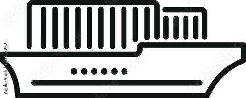 Line art icon of a cargo ship transporting containers, representing global trade and shipping industry