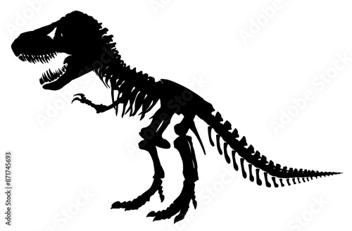 Silhouette mit einem Tyrannosaurus Rex Skelett