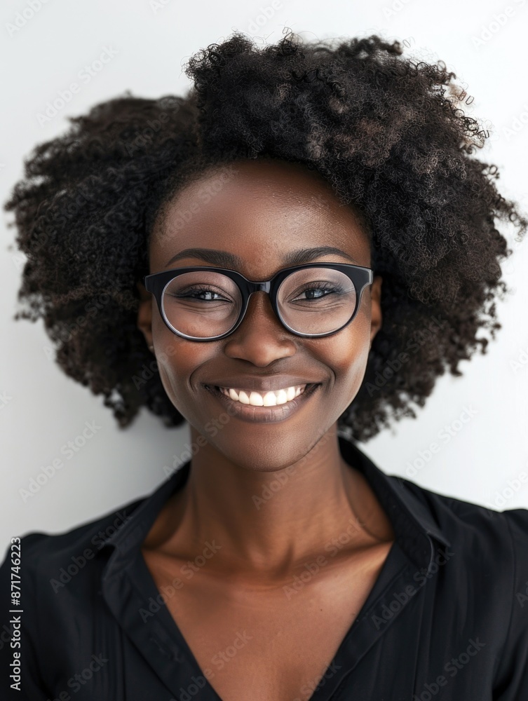 Woman wearing glasses smiles Woman wearing glasses smiles