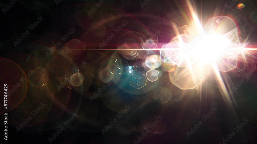 Fototapeta premium standard lens flare elements from a super 35 mm camera lens separated into elements and packed into a texture sheet with a black background