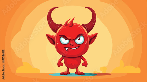 A big cartoon red devil with horns standing