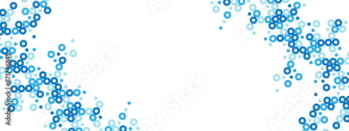 Blue abstract background of hollow dots. Mosaic texture of random particles. Chaotic ornament. Linear pattern. Design of  banner, poster on website, frame for social networks. Vector illustration 