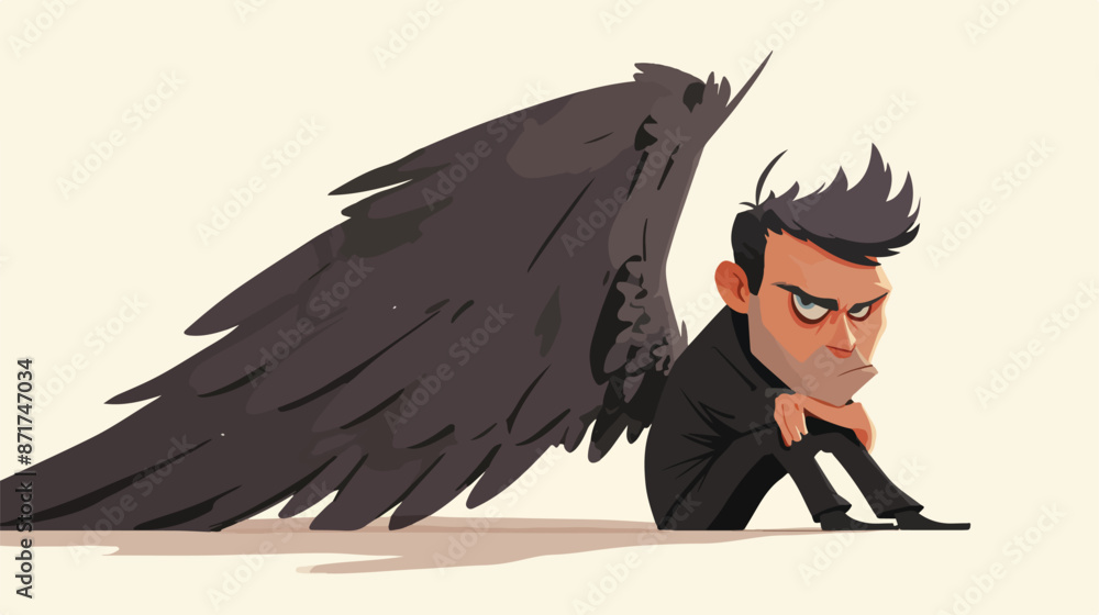 A cartoon angel man looking angry 2d flat vector A cartoon angel man looking angry 2d flat vector
