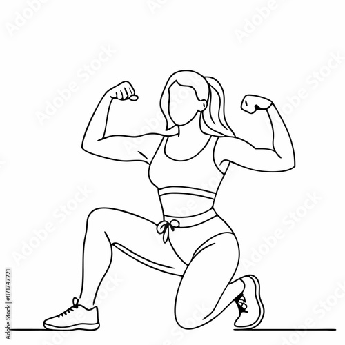 continuous single line drawing of a woman flexing her arm muscles in a line art vector illustration (13)