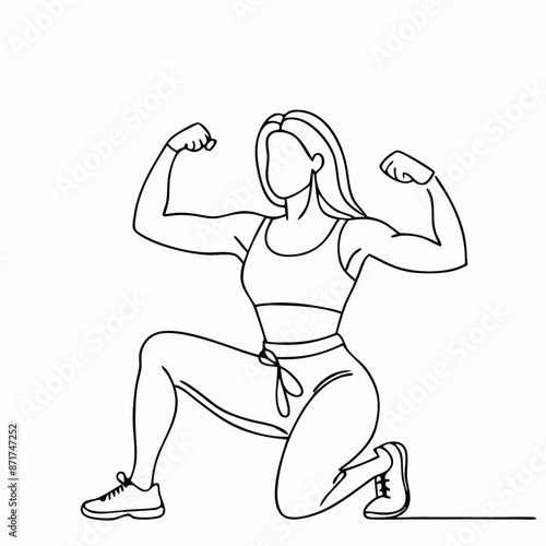 continuous single line drawing of a woman flexing her arm muscles in a line art vector illustration (14)