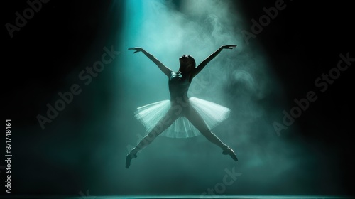 Wallpaper Mural Graceful Ballet Dancer Performing Elegant Jump in Spotlight with Dramatic Lighting and Misty Background Torontodigital.ca