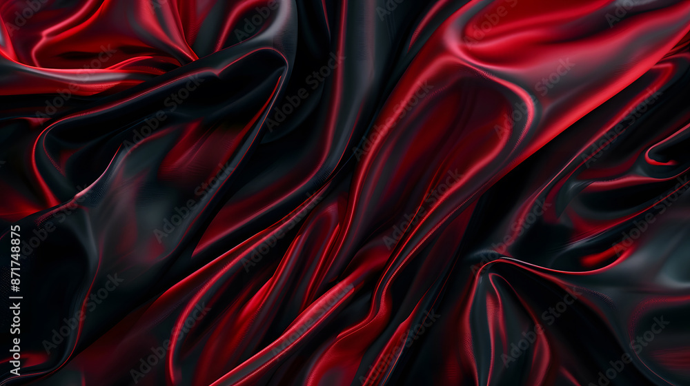 Obraz premium Black dark deep Blood-poisonous red mystically magical abstract background. Silk satin velvet fabric. Elegant luxury rich. Curtain drapery fold line wave flow. Romance, Valentine, Birthday, Christmas 