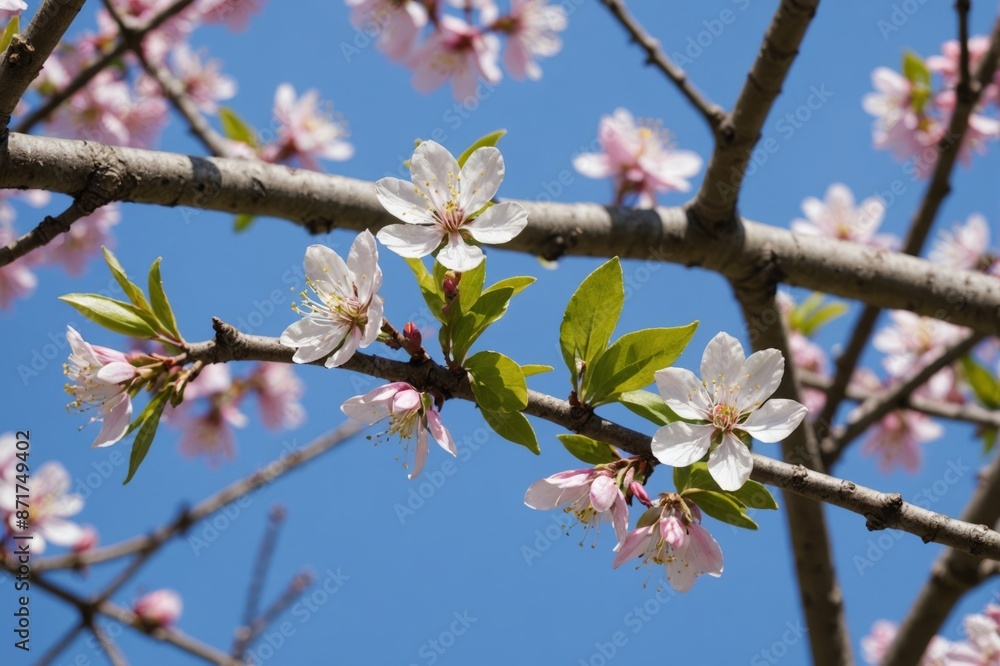 Fototapeta premium Flowers blossoming on a tree branch during spring