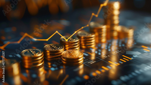 Wealth money profit strategy graph with success financial business indicators on a 3D background of finance