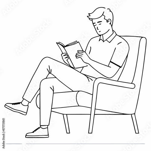 continuous single line drawing of man in comfortable armchair reading a book vector illustration (12)