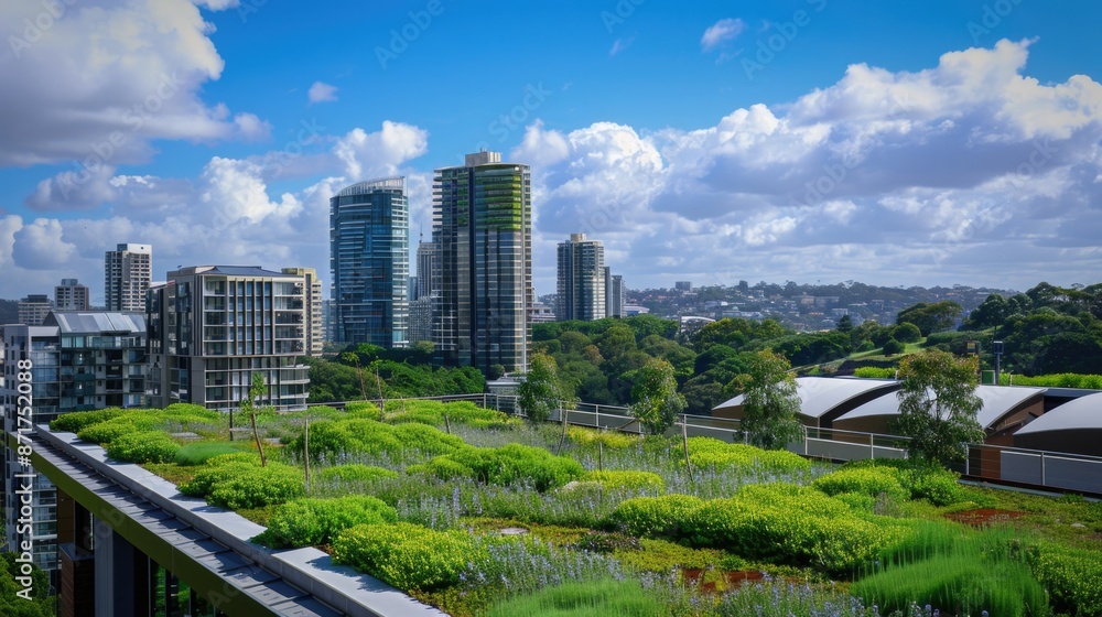 Garden Roof. Modern Architecture in Sydney with Green Rooftop View Garden Roof. Modern Architecture in Sydney with Green Rooftop View