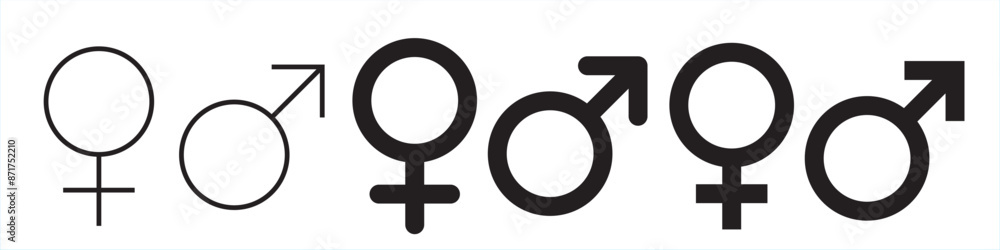 Female and male symbols, vector icons. Man and woman or female and male symbols and gender sex mark signs Female and male symbols, vector icons. Man and woman or female and male symbols and gender sex mark signs