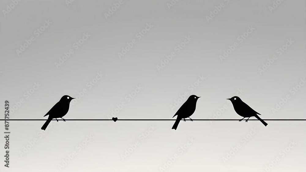 Birds romancing on a line, minimalist, Generative AI Birds romancing on a line, minimalist, Generative AI