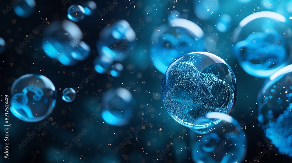 Microscope view of gas bubbles forming and releasing, Gas release, microbiological process Microscope view of gas bubbles forming and releasing, Gas release, microbiological process