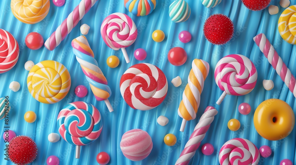 Simple and vibrant 3D game icon of colorful candies and lollipops arranged in a sweet and playful pattern Simple and vibrant 3D game icon of colorful candies and lollipops arranged in a sweet and playful pattern