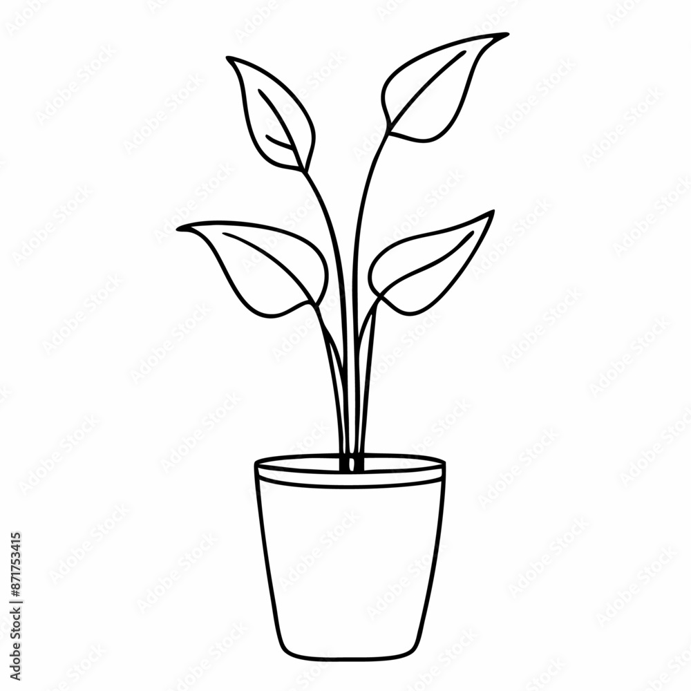 line drawing of potted plant, line art vector illustration (5) line drawing of potted plant, line art vector illustration (5)