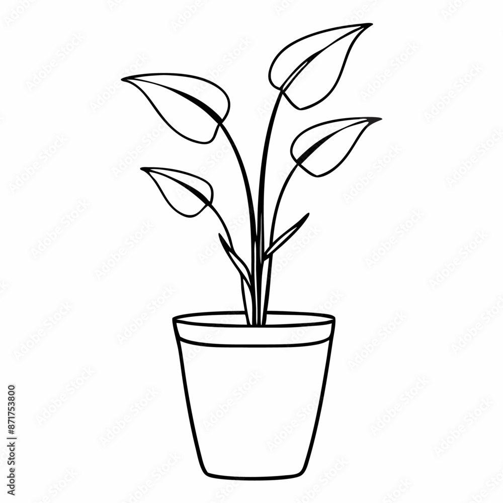 line drawing of potted plant, line art vector illustration (23) line drawing of potted plant, line art vector illustration (23)