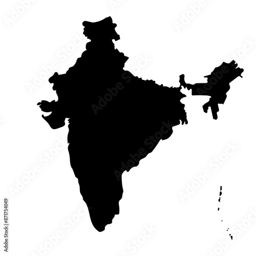 Hand drawn black map of India, South-East Asia. Silhouette, geography. Vector isolated on white background