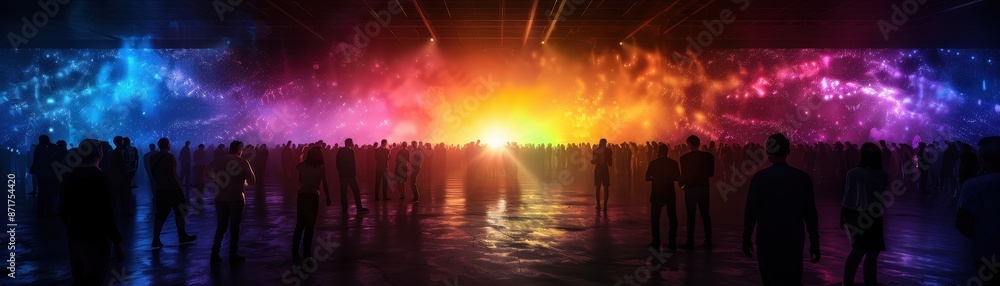 Vibrant Crowd Enjoying a Spectacular Light Show at a Modern Indoor Event Vibrant Crowd Enjoying a Spectacular Light Show at a Modern Indoor Event