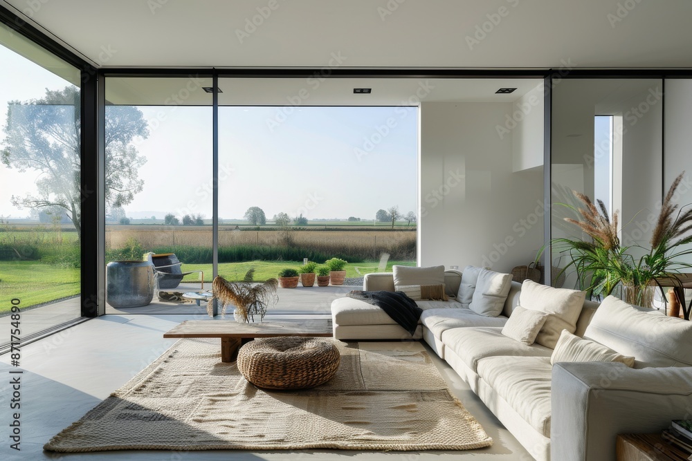 Interior of modern living room with panoramic window. Interior of modern living room with panoramic window.