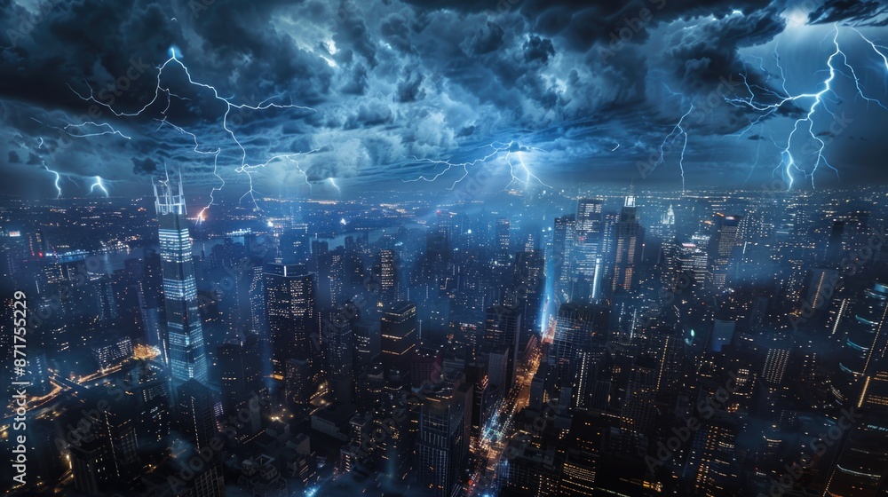 City Night Sky Lightning City Night Sky Lightning