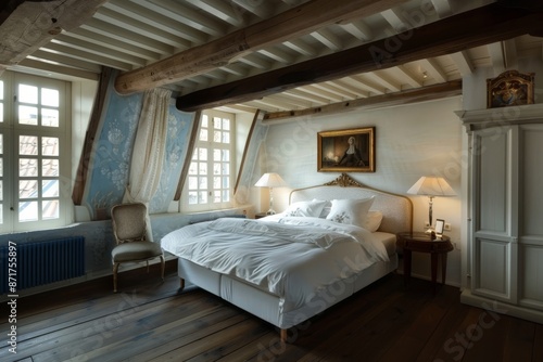 Interior of a classic bedroom in the attic of a country house