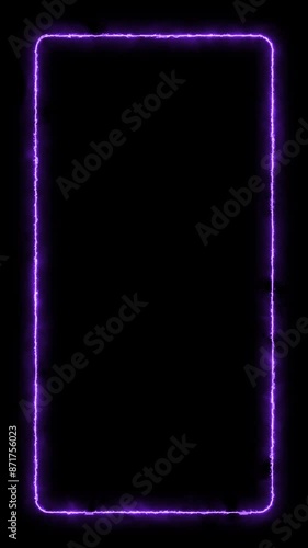 Vertical animated frame border with purple energy effect and subtle glow. Seamless loop. Copy space, space for text, mockup, wallpaper. Black background. Isolated for composition and vfx.