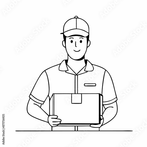 single line drawing of a delivery person holding a parcel in a line art vector illustration style (11)