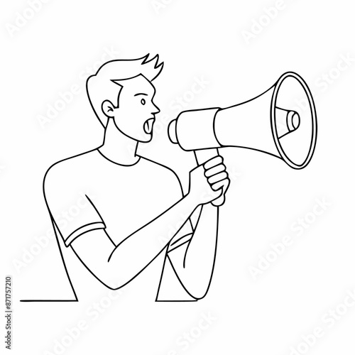 single line drawing of a man with a megaphone in a line art vector illustration style, isolated on a white background (3)