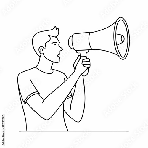 single line drawing of a man with a megaphone in a line art vector illustration style, isolated on a white background (9)