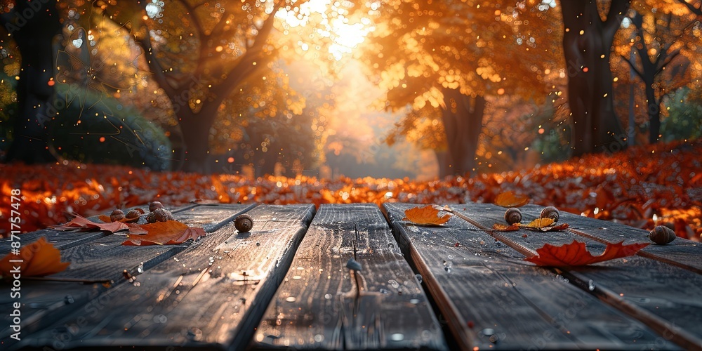 The image of the table top was taken close-up during the falling yellow leaves season The image of the table top was taken close-up during the falling yellow leaves season