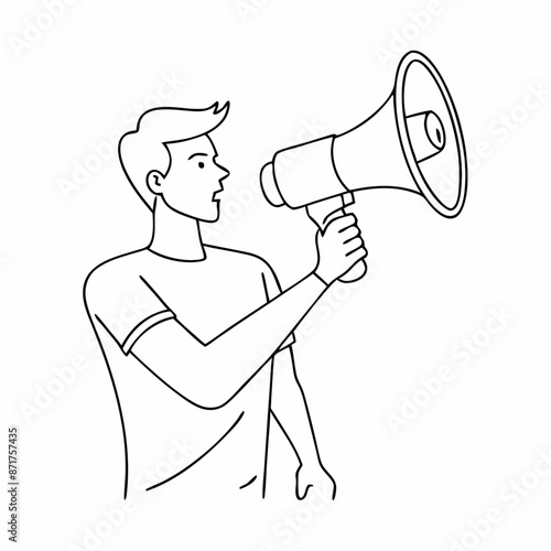 single line drawing of a man with a megaphone in a line art vector illustration style, isolated on a white background (23)