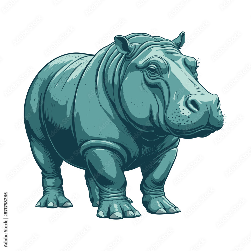 Fototapeta premium Cute Hand Drawn Hippopotamus Standing Illustration