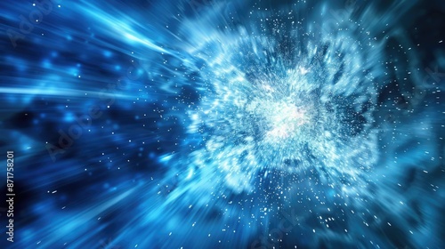 Abstract Blast. Blue Energy Halo with Blurry Explosion Background